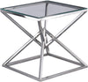 Benzara Square Glass Top Metal Side Table with Open Geometric Base, Silver