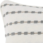Benzara Embroidered Square Fabric Throw Pillow, White and Gray