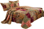 Benzara Kamet 3 Piece Fabric Queen Size Bedspread Set with Floral Prints,Multicolor