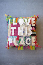 Kalalou NRV2255 I Love This Place Kantha Pillow