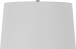 Benzara 3 Way Table Tamp with Stacked Pyramid Glass Body and Fabric Shade, White