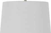 Benzara 3 Way Table Tamp with Stacked Pyramid Glass Body and Fabric Shade, White