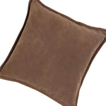 Benzara Square Leatherette Throw Pillow with Flanged Edges, Chestnut Brown