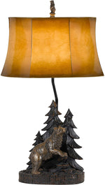 Benzara 3 Way Resin Body Table Lamp with Forest and Bear Design, Brown and Black