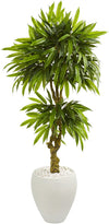 Nearly Natural 5743 6' Artificial Green Mango Tree in White Planter, UV Resistant (Indoor/Outdoor)