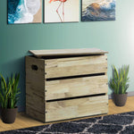 Benzara Plank Style Wooden Storage Box with Cut Out Handles, Light Brown