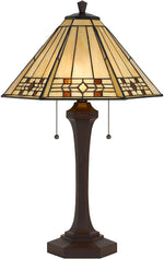 Benzara 120 Watt Resin Body Table Lamp with Tiffany Glass Shade, Brown