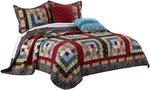 Benzara Thames 5 Piece King Size Cotton Quilt Set with Log Cabin Pattern, Multicolor