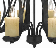 Benzara 8 Bulb Metal Frame Chandelier with Candle Lights, Black and Beige