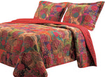 Benzara Tisa 3 Piece Reversible King Quilt Set with Floral and Fruit Pattern, Multicolor