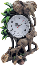 Benzara Polyresin Frame Wall Clock with Elephant Accent, Brown and Green