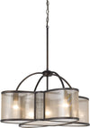 Benzara 5 Bulb Metal and Glass Chandelier with Geometric Design, Bronze and Clear