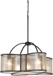Benzara 5 Bulb Metal and Glass Chandelier with Geometric Design, Bronze and Clear