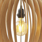 Benzara 60 Watt Caged Dome Shape Wooden Ceiling Pendant, Oak Brown