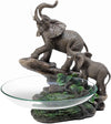 Benzara 10.5 Inches Polyresin and Glass Frame Elephant  Candy Dish, Brown and Green