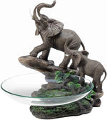 Benzara 10.5 Inches Polyresin and Glass Frame Elephant  Candy Dish, Brown and Green