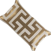 Benzara Embroidered Rectangular Fabric Throw Pillow, White and Gold