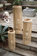 Kalalou CLUX1122 Round Bamboo Lantern with Glass