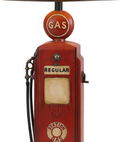 Benzara Gas Pump Theme Resin Table Lamp with Tapered Paper Shade, Red and Yellow