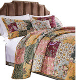 Benzara Kamet 4 Piece Fabric Twin Size Quilt Set with Floral Prints, Multicolor