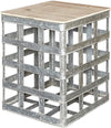 Benzara Square Side Table with Open Cage Base, Galvanized Gray