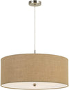 Benzara 3 Bulb Drum Shaped Fabric Pendant Fixture with Diffuser, Beige