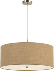 Benzara 3 Bulb Drum Shaped Fabric Pendant Fixture with Diffuser, Beige