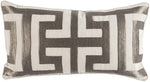 Benzara Embroidered Rectangular Fabric Throw Pillow, White and Gray