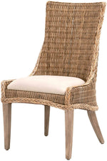 Benzara Interwoven Wicker Dining Chair with Fabric Seat, Set of 2, Brown