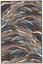 Benzara Machine Made Fabric Rug with Wave Design Pattern, Medium, Blue and Brown