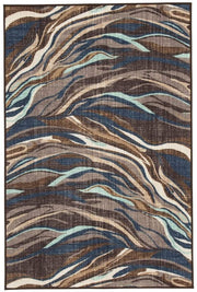Benzara Machine Made Fabric Rug with Wave Design Pattern, Medium, Blue and Brown
