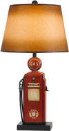Benzara Gas Pump Theme Resin Table Lamp with Tapered Paper Shade, Red and Yellow