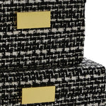 Benzara Fabric Box with Striped Pattern and Metal Lock, Set of 2, Black and Gold