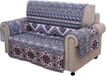 Benzara Thelon Polyester Loveseat Protector with Medallion Prints, Gray and Blue