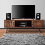Benzara BM200116 60" Foldable Wooden TV Stand with Hairpin Legs, Brown and Black