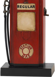 Benzara Gas Pump Theme Resin Table Lamp with Tapered Paper Shade, Red and Yellow
