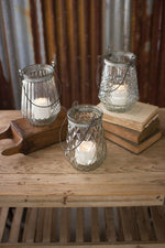 Kalalou CMN1224 Set/3 Glass Lanterns With Wire Handles - One Each Design
