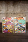 Set of two colorful tropical fish acrylic paintings with gold frames