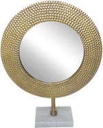 Benzara Hammered Metal Encased Mirror with Marble Base, Gold and White