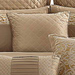 Benzara 10 Piece Quilted and Pleated King Size Polyester Comforter Set, Gold