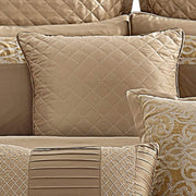 Benzara 10 Piece Quilted and Pleated King Size Polyester Comforter Set, Gold