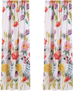 Benzara Meuse Floral Pattern Fabric Curtain Panel with Tie Backs, Set of 4, Multicolor