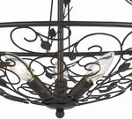 Benzara 3 Bulb Round Metal Chandelier with Scrolled and Leaf Details, Dark Bronze