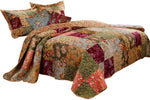 Benzara Kamet 5 Piece Fabric King Size Quilt Set with Floral Prints, Multicolor