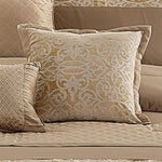 Benzara 10 Piece Quilted and Pleated King Size Polyester Comforter Set, Gold
