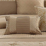 Benzara 10 Piece Quilted and Pleated King Size Polyester Comforter Set, Gold