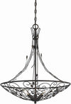 Benzara 3 Bulb Round Metal Chandelier with Scrolled and Leaf Details, Dark Bronze