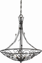 Benzara 3 Bulb Round Metal Chandelier with Scrolled and Leaf Details, Dark Bronze