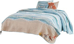 Benzara Maritsa Four Piece Twin Size Fabric Quilt Set with Coastal Prints, Blue