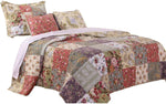 Benzara Chicago 4 Piece Fabric Twin Size Quilt Set with Jacobean Prints, Multicolor
